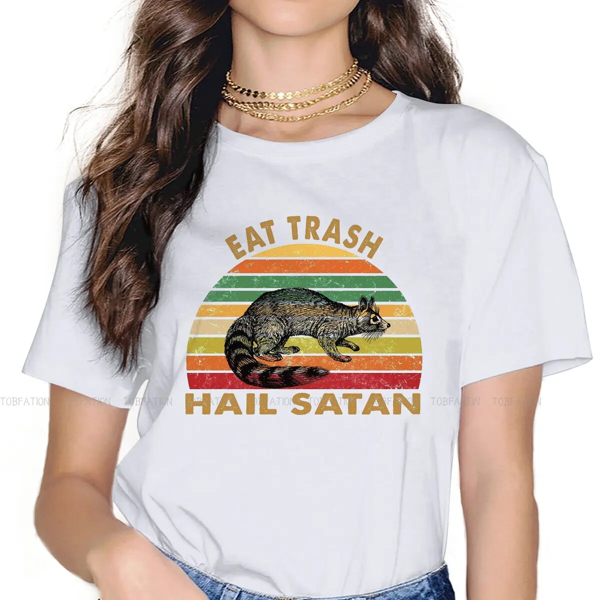 Hail Satan Raccoon Pentagram Satanic Garbage Gang Relaxed Fit  Newest TShirts Eat Trash Live Fast Female Harajuku Fabric T Shirt