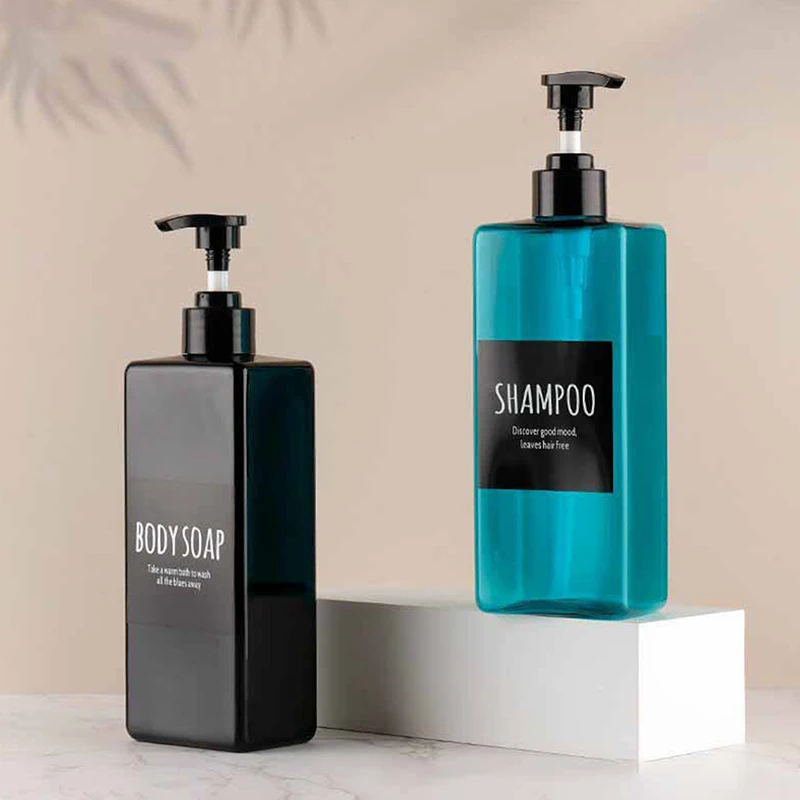 3 قطعة 500 مللي موزع الصابون المربع زجاجة إعادة الملء مع تسميات مقاومة للماء للشامبو وغسول صابون اليد والبلسم #4