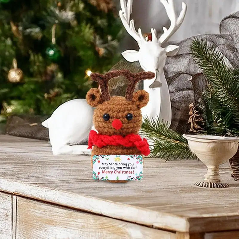 عيد الميلاد الكروشيه الدمى الحلي ثلج شجرة عيد الميلاد اليدوية ألعاب من القطيفة مصغرة التماثيل محبوك دمية للأطفال هدية عيد الميلاد