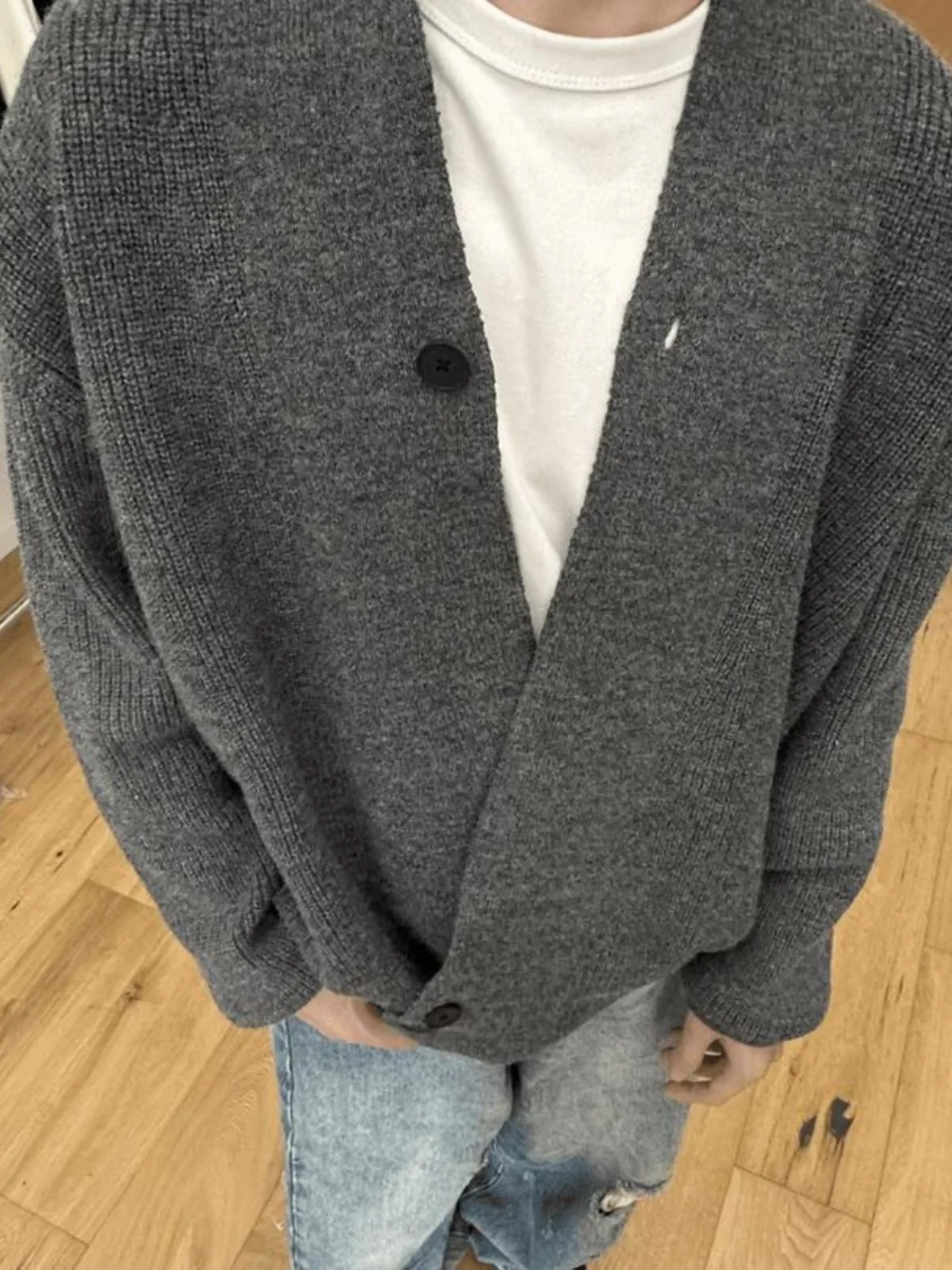 

Вязаный кардиган Madeextreme свободного кроя, универсальный, в стиле lazy chic, осенняя верхняя одежда, повседневный, с длинными рукавами, круглым вырезом, из смесового полиэстера