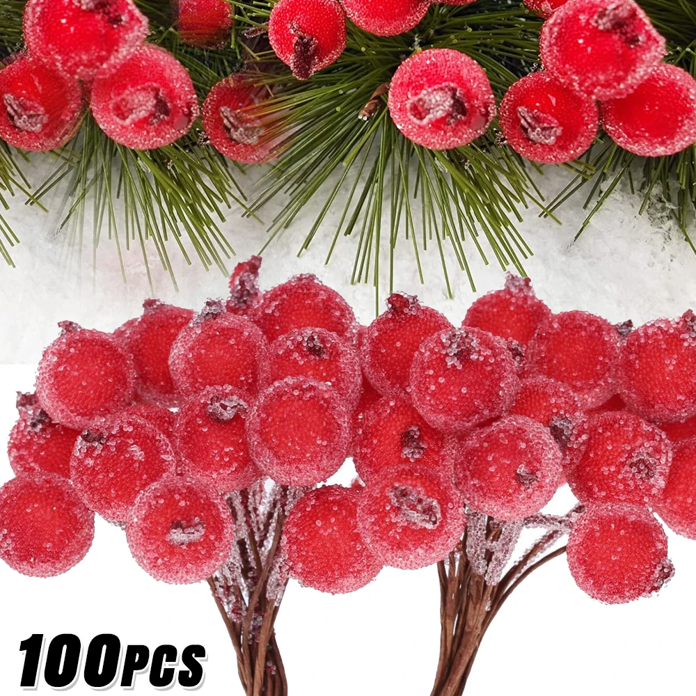 100/20 Stuks Mini Kerst Frosted Fruit Bes Kunstmatige Hulst Bessen Bloem Meeldraad Diy Home Bruiloft Feest Decoratie Plant