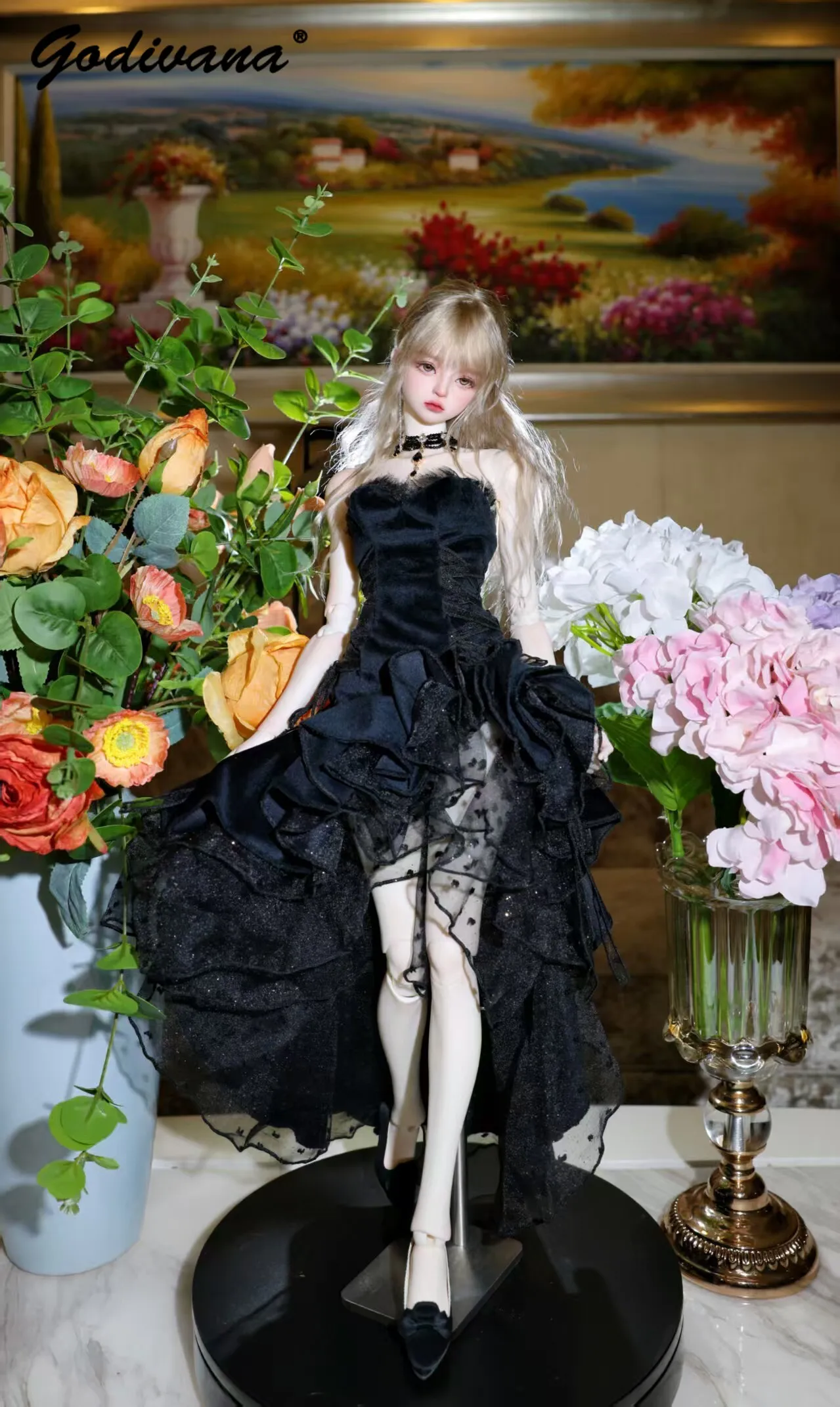 BJD Doll Green Velvet Irregular Dress Strapless Corset High Low Ruffle Gown Elegant Evening Party Doll Clothes for 1/3 1/4 BJD