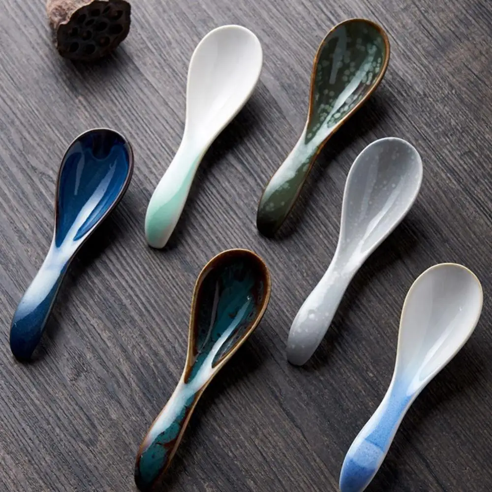Adults Stirring Eating Japanese Style Ceramic Mixing Kitchen Utensil Cutlery Tableware Soup Spoons