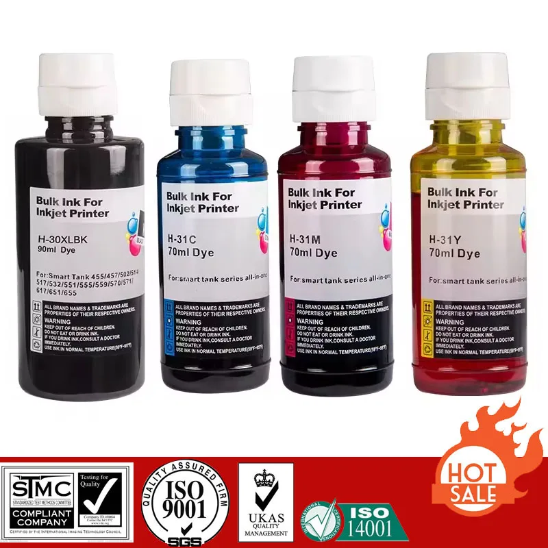 Compatible Refill Ink For H-30 H-31 H-32 H30 H31 H32 , For HP Smart Tank 502/510/513/514/517/532/533/534/536/539 Printer