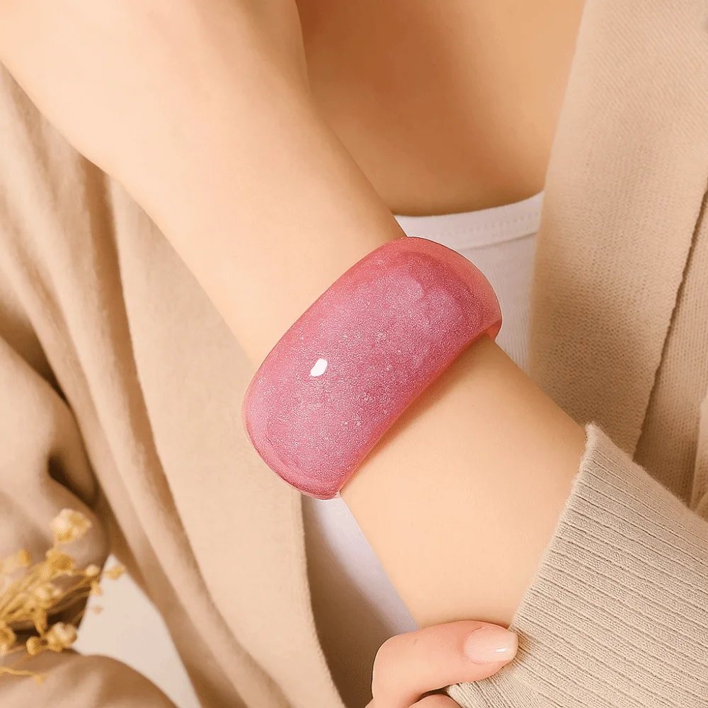 Minority Design Glitter Acrylic Bangle Open Retro Jelly Color Wide Bracelet Vintage Exaggerated Geometric Irregular Bangle Daily