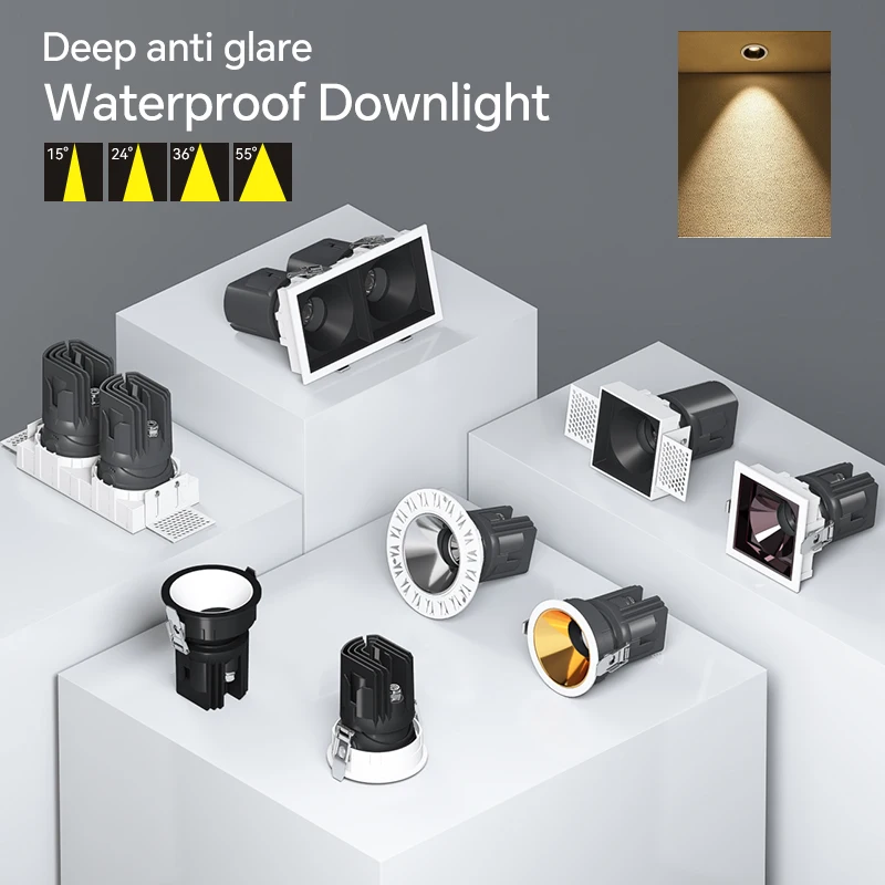 Custom 3inch Downlights Modern Aluminum Recessed LED Down Lights 15w Square Single Head Trimless IP65 Waterproof Downlights