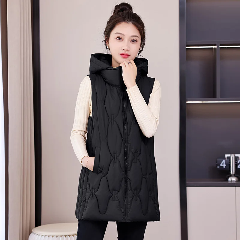

Women Winter Down Cotton Vest Jackets 2026 New Sleeveless Jacket Fashion Hooded Parker Vest Coat Female Waistcoat Chaleco Mujer