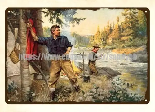 1920s Philip R Goodwin Fishing Sportsman Wildlife metal tin sign gift home decor