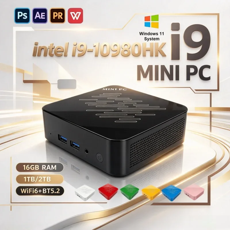 Premium Intel I9 10980HK Light Pocket Mini Desktop 13 Color 16GB RAM 1/2TB SSD WiFi6 BT5.2 Win11 4K Game Work PC