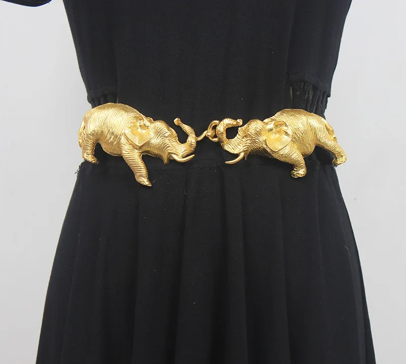 2024 New original design gold elephant leather belt high quality personalized fashion women\'s dress elastic belt designer belt