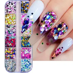 12 Colors Circle Shape Nail Sequin 3D Holographic Round Nail Art Glitter Flakes 12grids Iridescent Mirror Slice Manicure Glitter