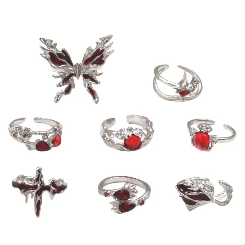 

31BB Elegant Butterfly Crosses Love Heart Rings Crafted with Sturdy Alloy Adjustable Versatile Size Jewelry Accessory