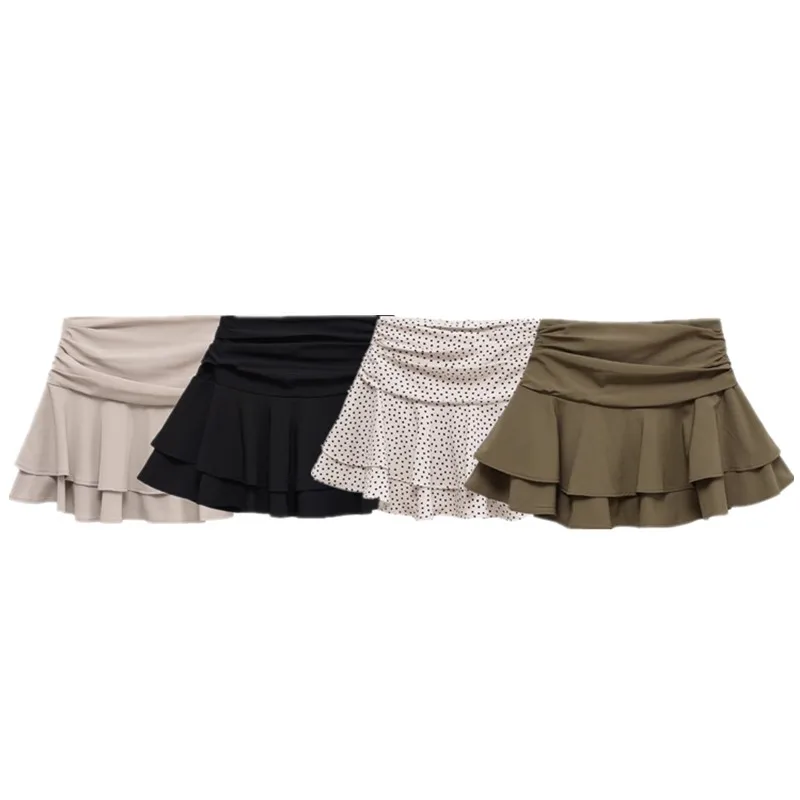 

Casual Summer 2025 Women's Tee-Color Ruffle Hem Midi Skirt High Waist Polyester Fiber Gored Skirt Slim Fit Sle 4764500