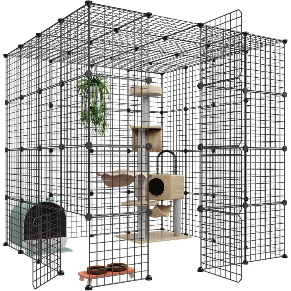 

Large Cat Cage Enclosures Indoor Detachable Metal Wire Kennels DIY Cat Playpen Kitten Crate Large Exercise Place Ideal