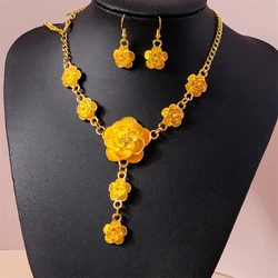 Elegant Flower Pendant Necklace Earrings Set for Women Bridal Wedding Jewelry Gifts