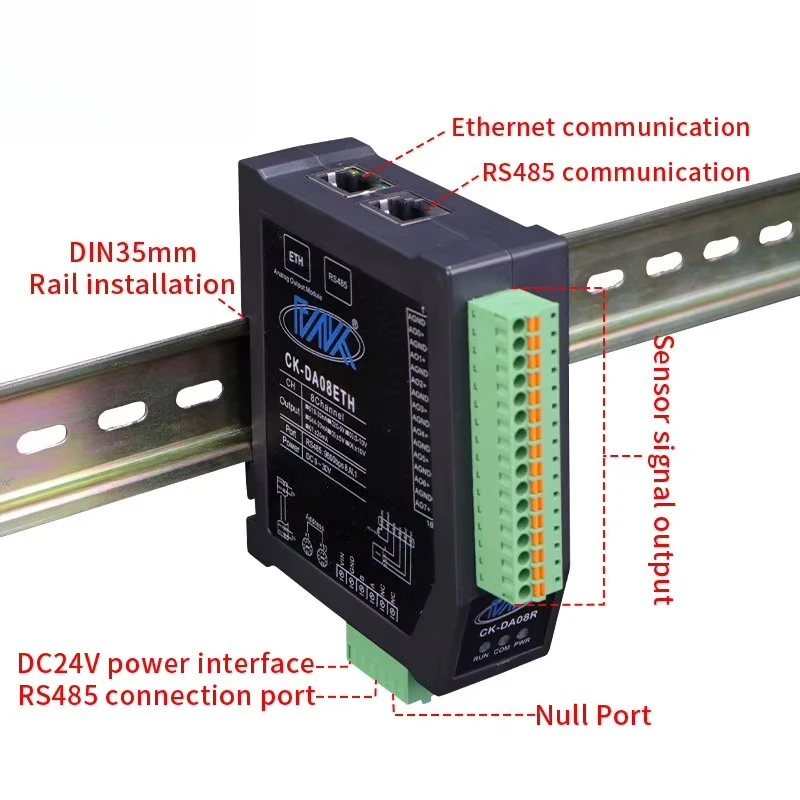 8-Way 12-Bit Analog Output Remote IO Module, Ethernet Modbus TCP Multi-protocol Input & Output Module