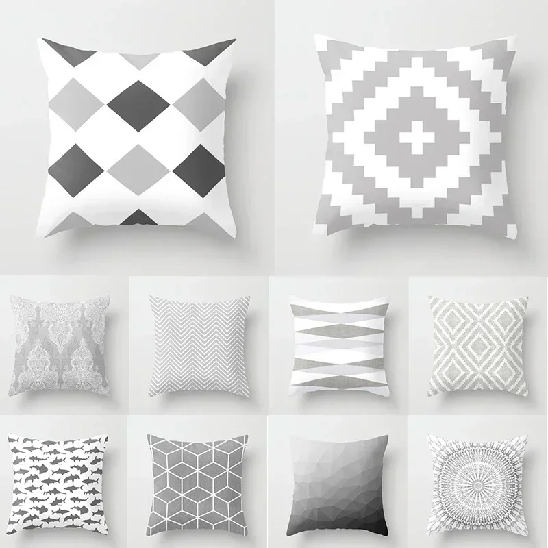 Gray Series Geometric Printing Pattern Pillowcase 45*45cm Home Office  Square