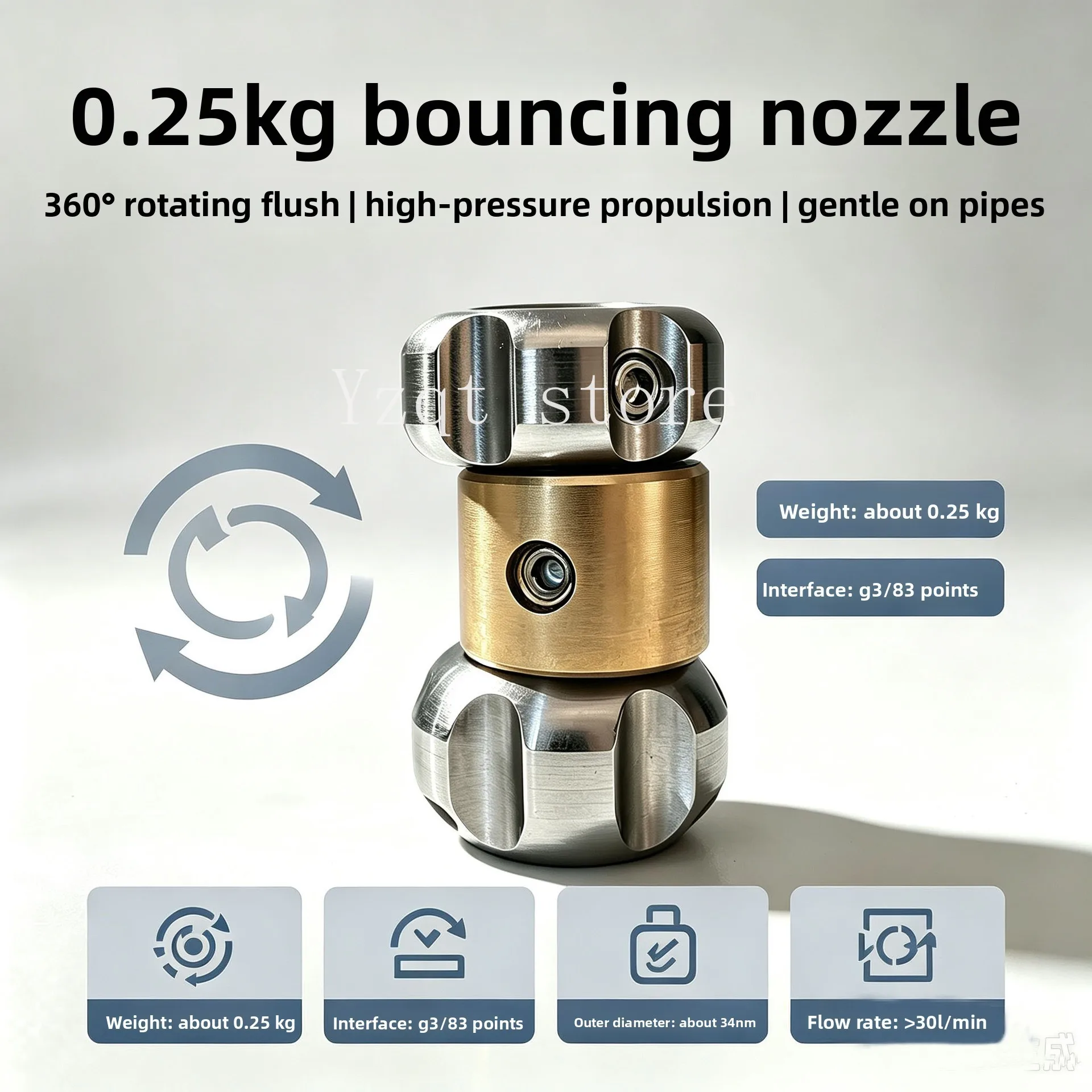 0.25KG high pressure dredging small bouncing nozzle small pipe dredging cement hard object crushing rotary nozzle
