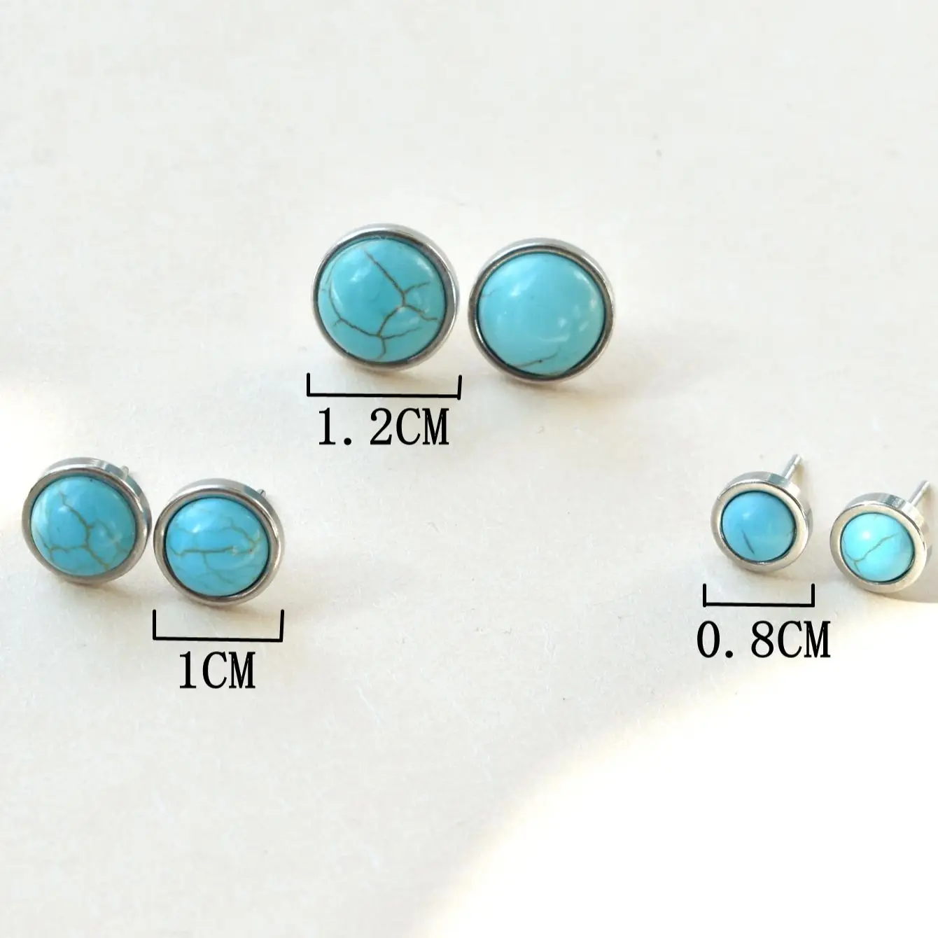 3 pairs of turquoise stainless steel earrings