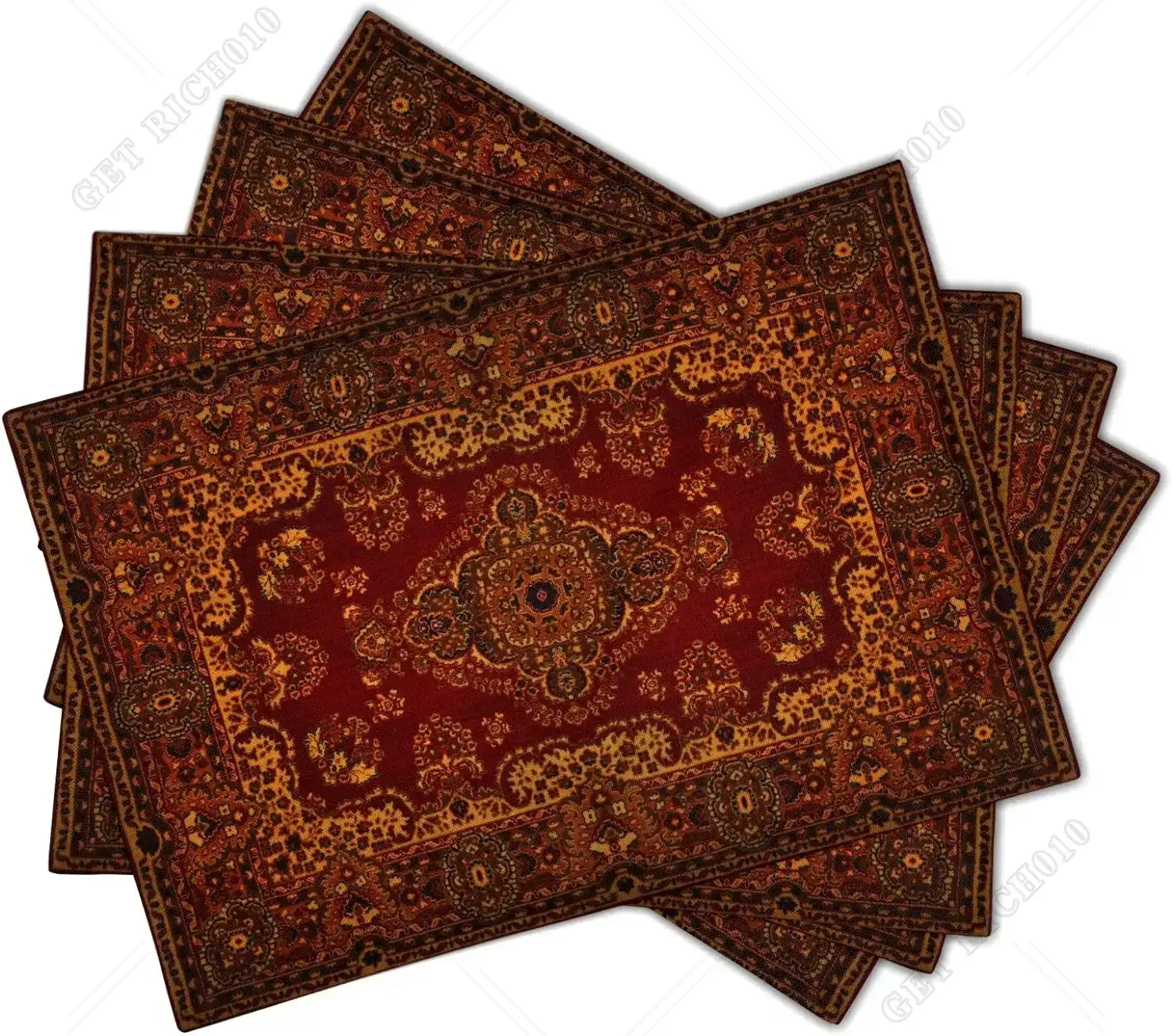 30x45cm 4pcs Red Gold Boho Placemats Bohemian Retro Linen Washable Kitchen Dining Table Mats Stain Heat Resistant Decor