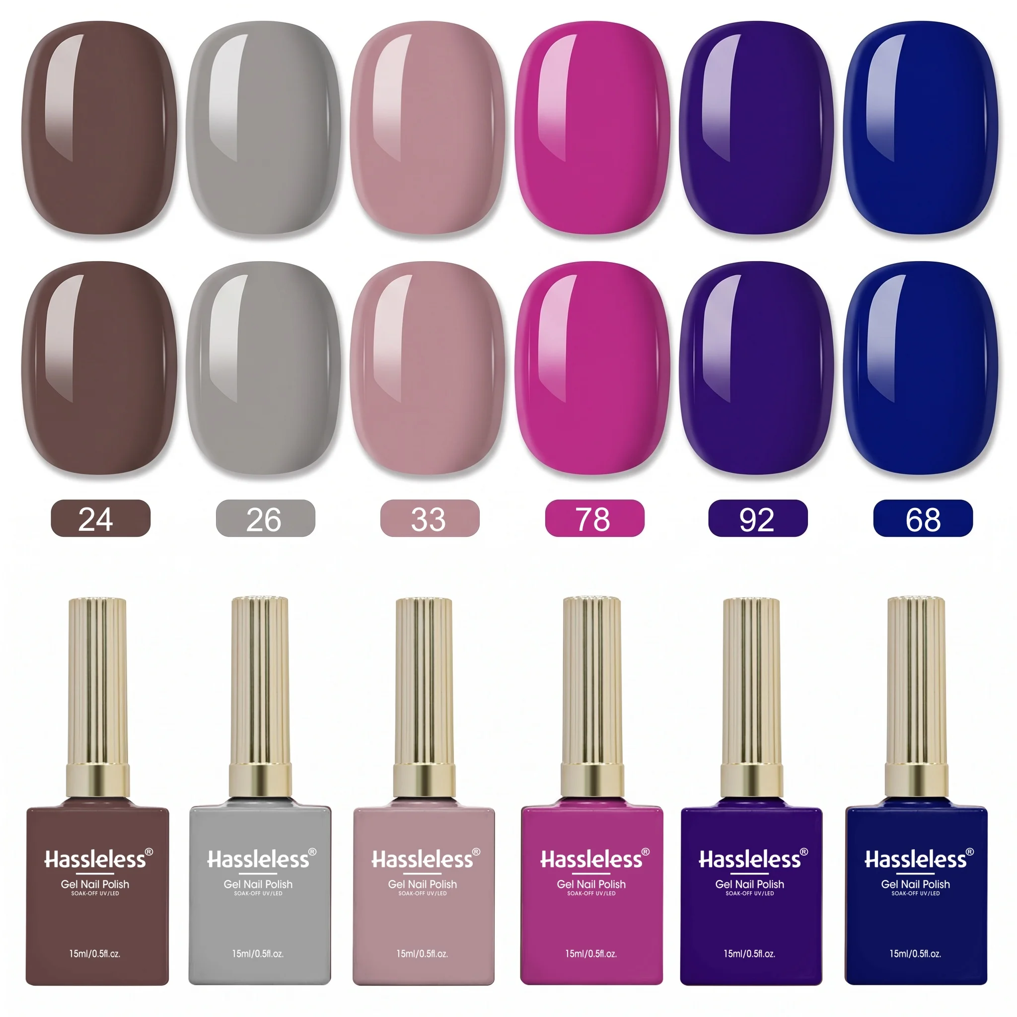 Hassleless 6Pcs Solid Color Gel Nail Polish Set, Easy to Apply, with Led Lighting Technology for Nail Shine, Long-Lasting Formula, Perfect for Busy People and a Must-Have for Professionals