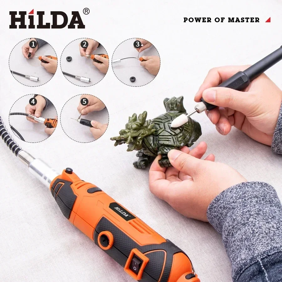 HILDA 200W ช่างแกะสลักไฟฟ้าเจาะแกะสลัก Dremel โรตารี่เครื่องมือสไตล์ใหม่ Variable Speed MINI เจาะเครื่องมือ
