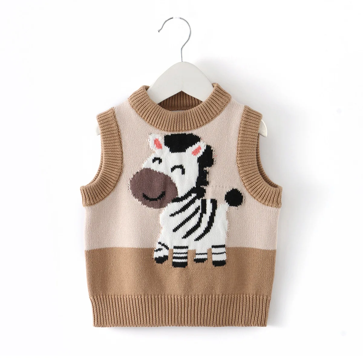 

2025 Autumn Kids Knitted Vest Cartoon Print Korean Style Cardigan Unisex Boys Girls Toddler 1-6 Years Casual Fashion