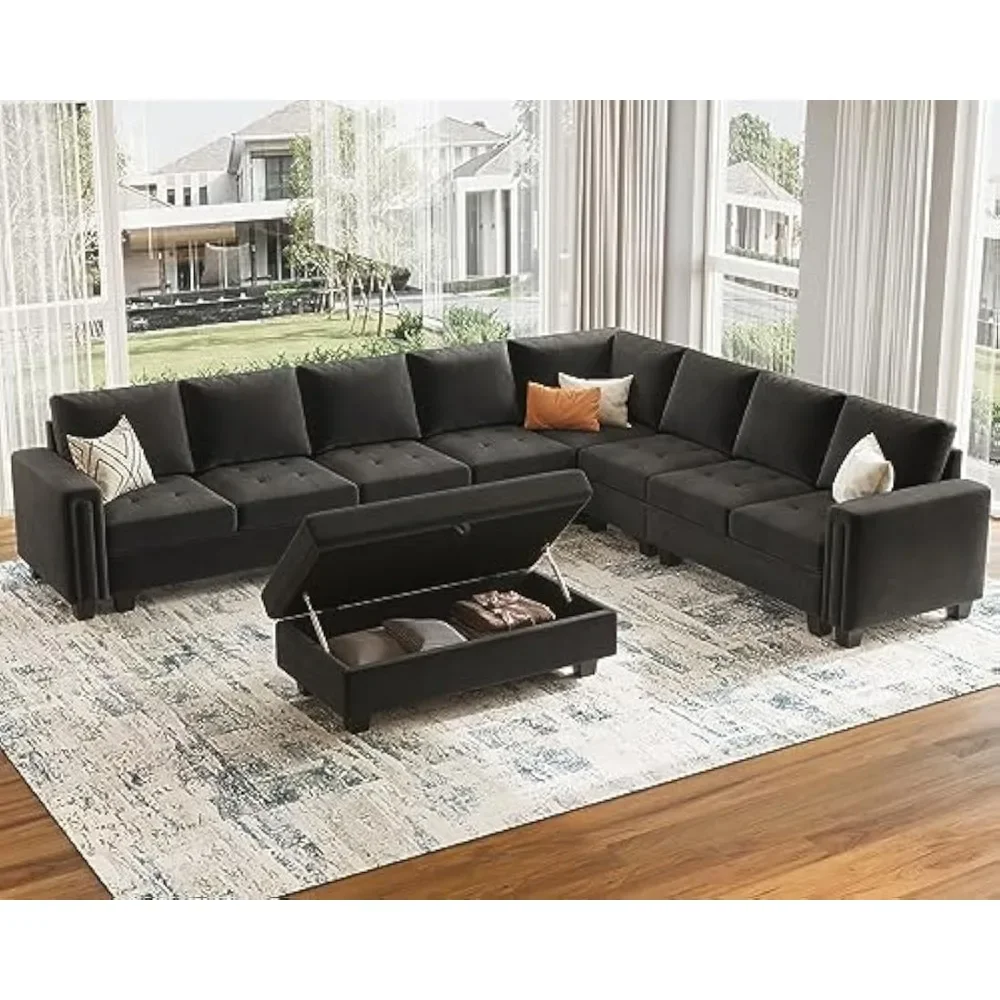 Oversized sectional sofa，L Shaped Couch Set with Storage Ottoman Corner Convertible, Reversible Chaise,Living Room Sofas.