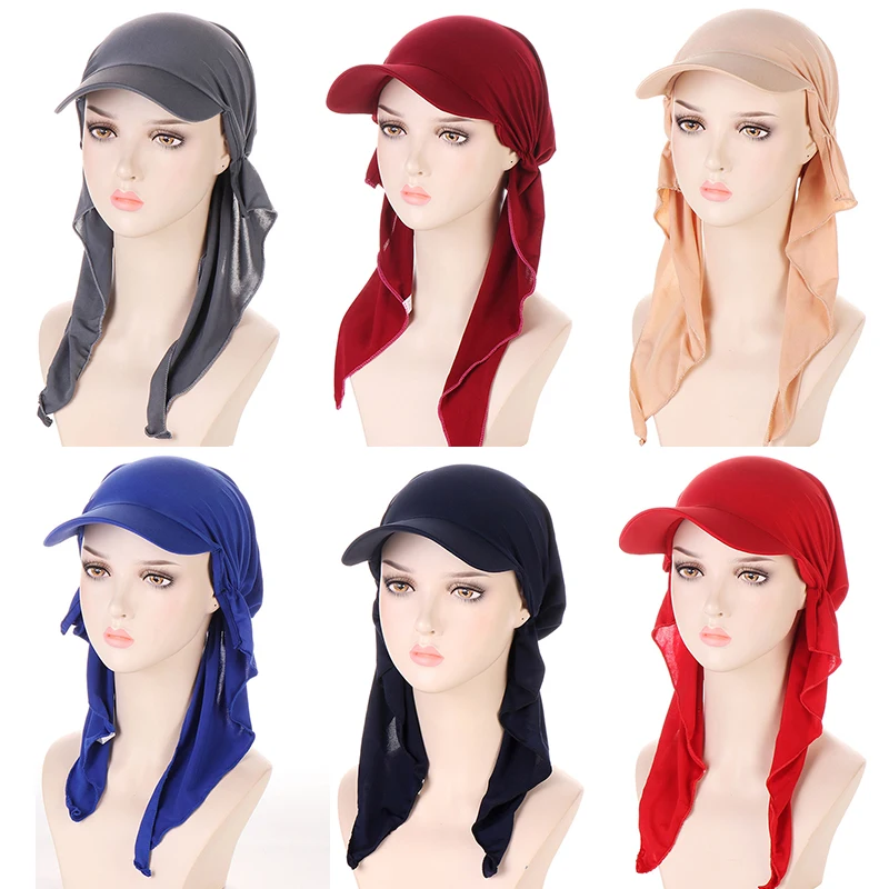 Muslim Women Turban Hat Baseball Cap Printed Pre-tied Headscarf Summer Sun Hat Female Turban Cancer Chemo Hat Stretch Bandan