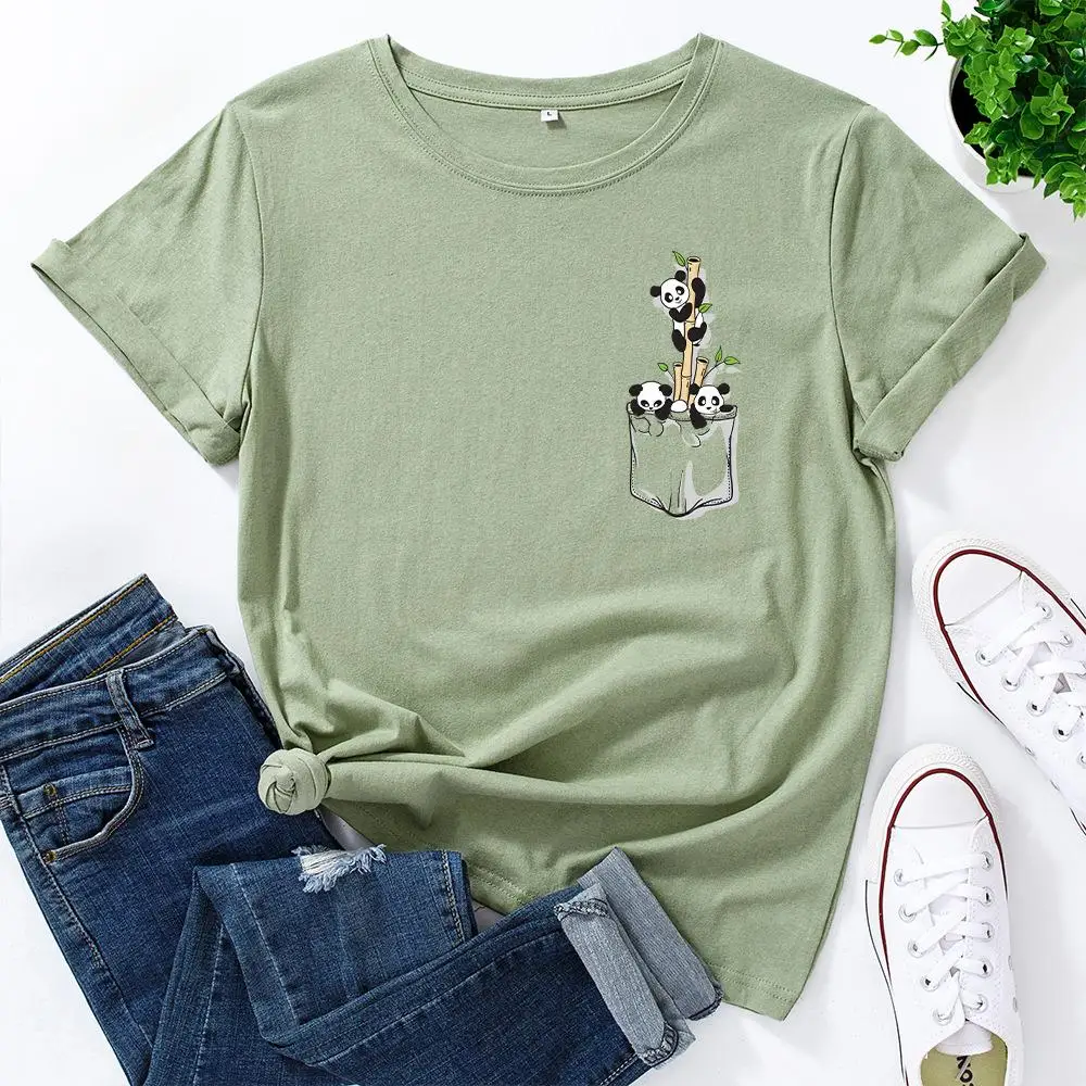Damen Street Sle Cotton ort Sve T-Shirt Loose Fit Bedrucktes Casual Top Summer Faion Damen T-Shirt