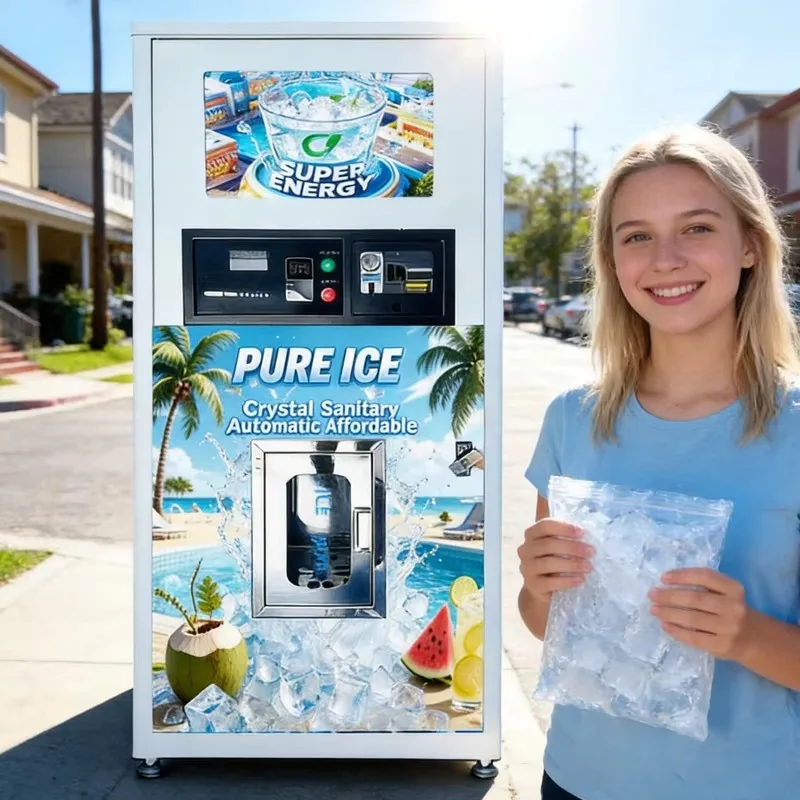 Automatic commercial ice dispenser for outdoor use Self-cleaning system Large capacity ice storage