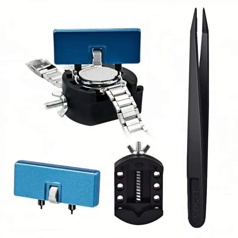 Watch Repair Tool Set Watch Case Holder Base Watch Band Link Remover Tool Anti‑Static Tweezers for Back Opening Strap Adjusting