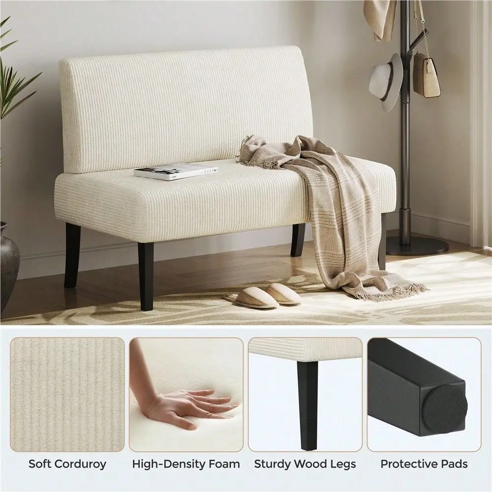 

1pc Modern Mini Sofa Armless Loveseat Small Couch With Rubberwood Legs Corduroy Fabric Comfortable TwoSeater For Bedroom