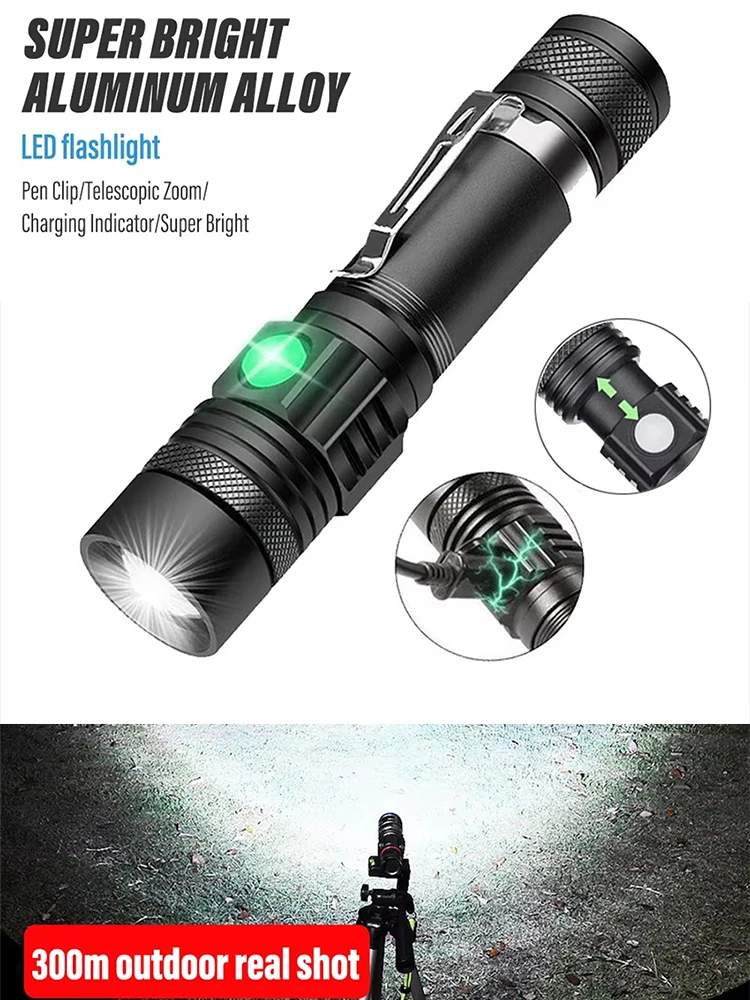 AliExpress KDULIT Ultra Bright Flashlight USB Linterna LED Torch Lanterna Power Tips Bicycle Light Rechargeable Use 18650