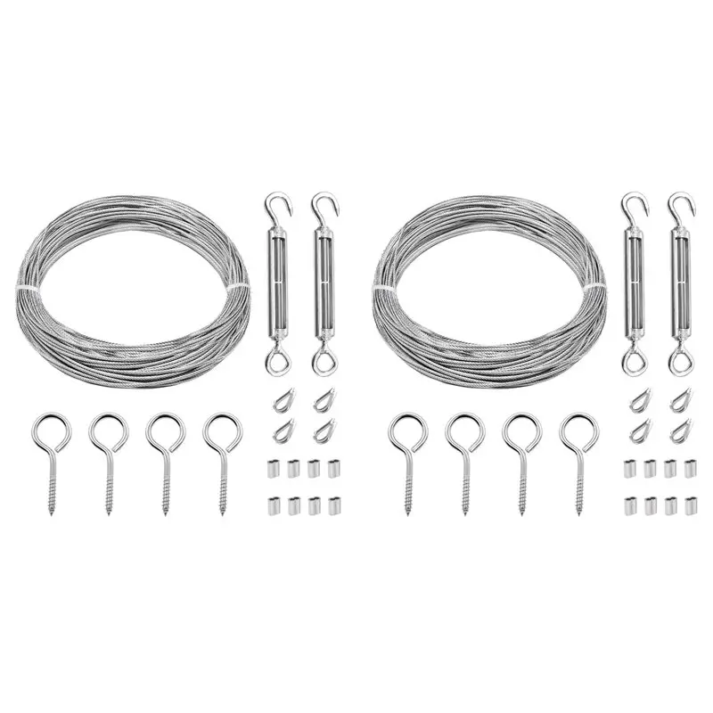 AAAN-2 Set 1/16Inch Turnbuckle Wire Tensioner Kit Heavy Turnbuckle Cable Railing Kit 65Ft Wire Rope,M5 Hook