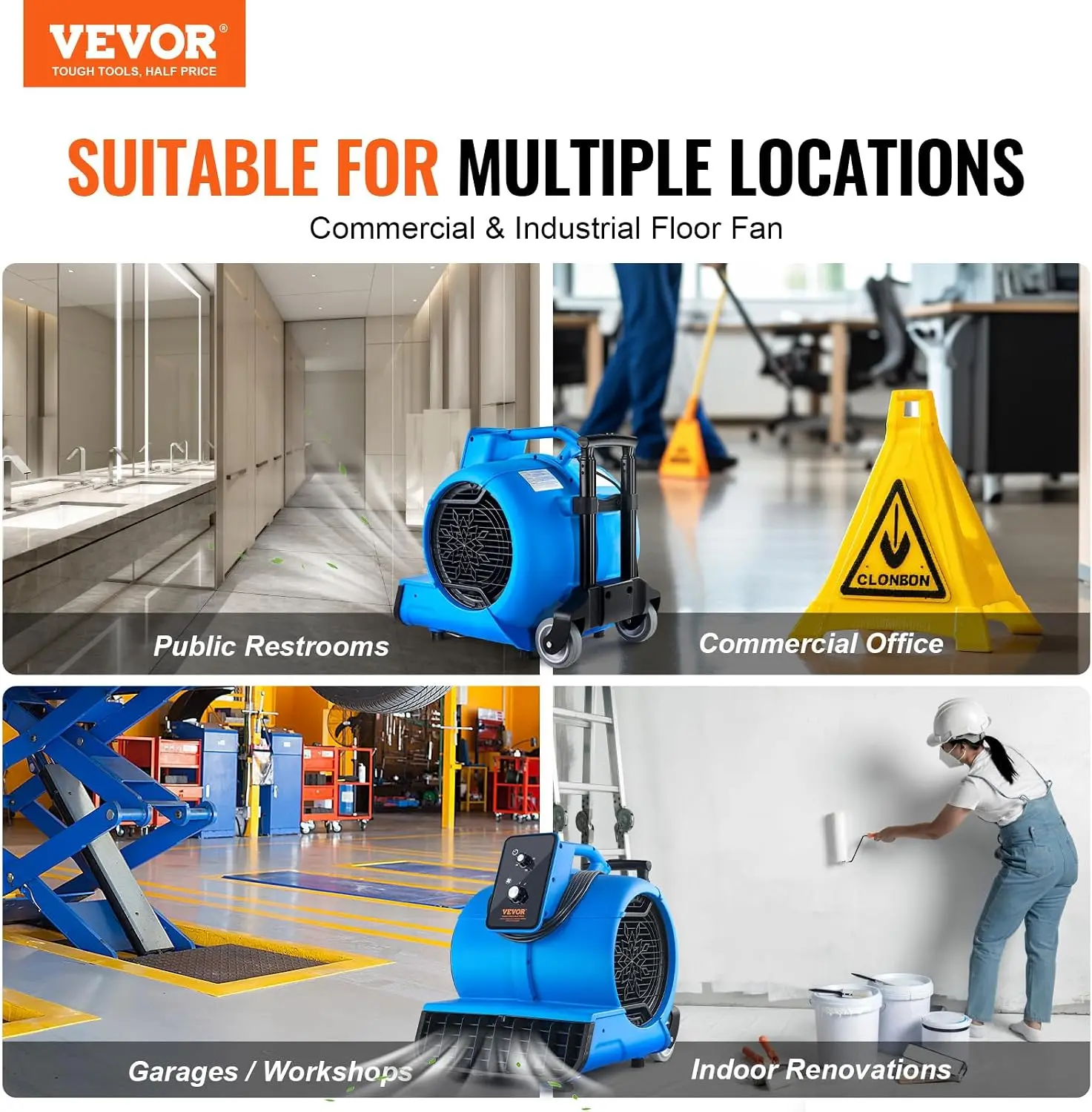 Air Mover, 1 HP 4000 CFM Carpet Dryer for Cooling and Ventilating, Portable Floor Blower Fan with 3 Blowing Angles and Time Func