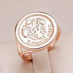 Kinel Hot 585 Rose Gold Color Antique Big Rings For Women Original Design Luxury Round Shape Carved Totem Ethnic Daily Jewelry