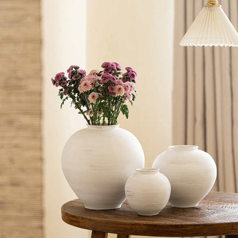 Pink lead vase, pure handmade ceramic flower ware, modern home decoration flower arrangement, study, living room entrance