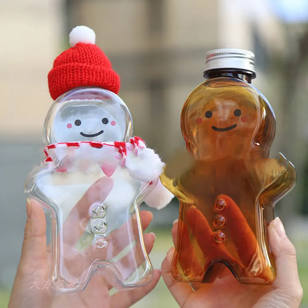 10 Uds. Botellas de bebidas, tarros de dulces para fiestas de Navidad con diseño de hombre de jengibre, recipientes portátiles para bebidas con tapa sellada a prueba de fugas, botellas delgadas para agua