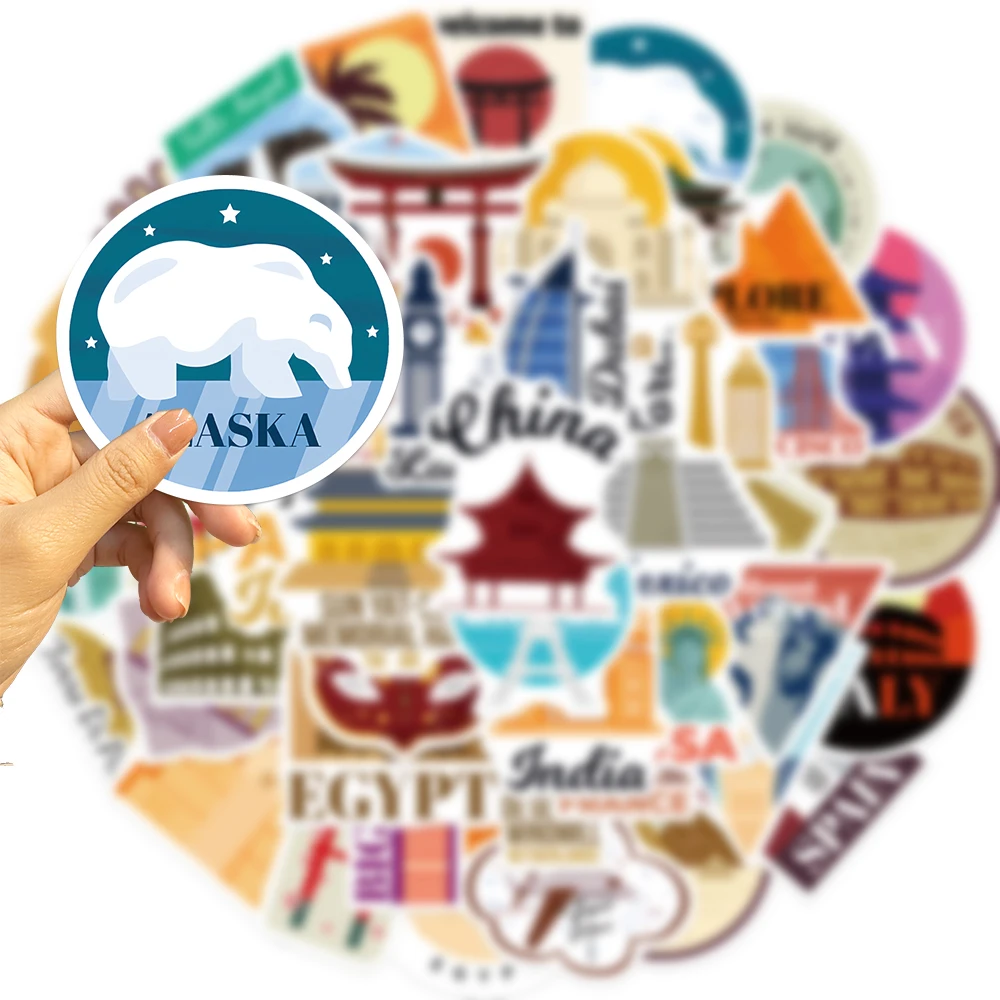 50Pcs World City Landmark Stickers Pack For Scrapbook Stationery Ipad Phone Laptop DIY Cartoon Sticker Journaling Decals