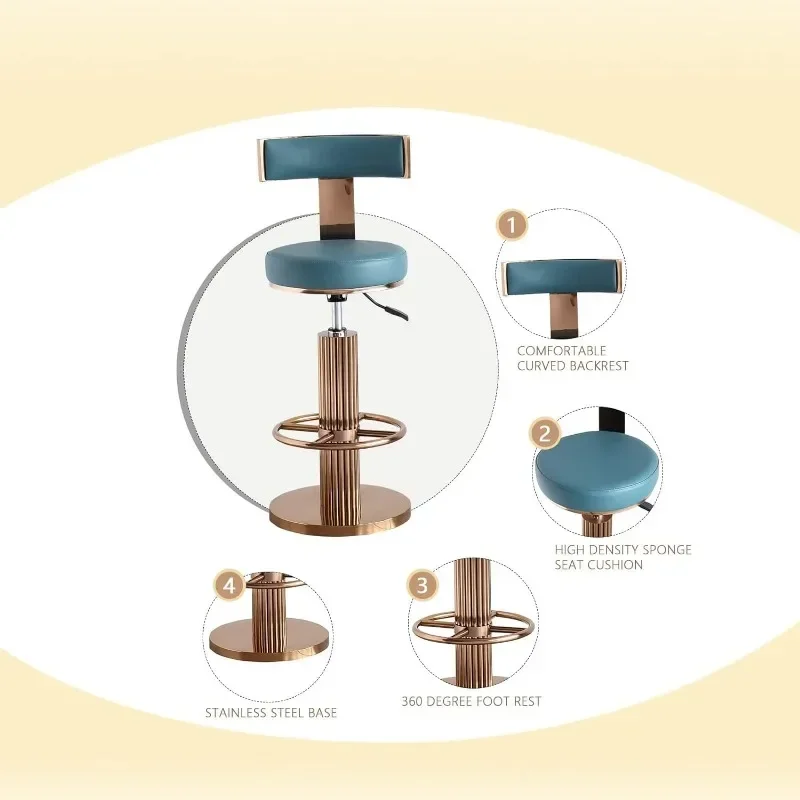 Taburete de Bar giratorio con respaldo, moderno taburete de mostrador de altura ajustable con patas de acero inoxidable