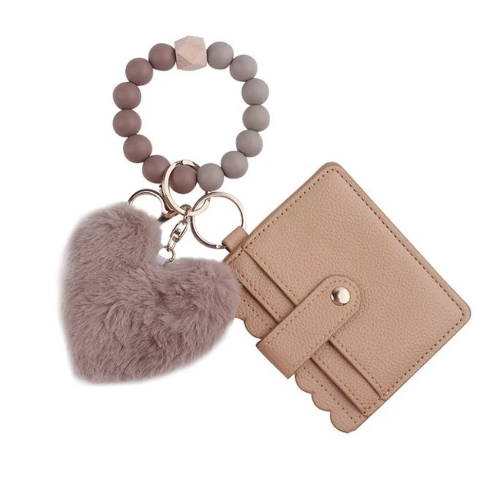 

Solid Leather Leather Card Bag Keychain Tassel Design Wristlet Style Wristlet Keychain Silicone Beaded Keychain Feature