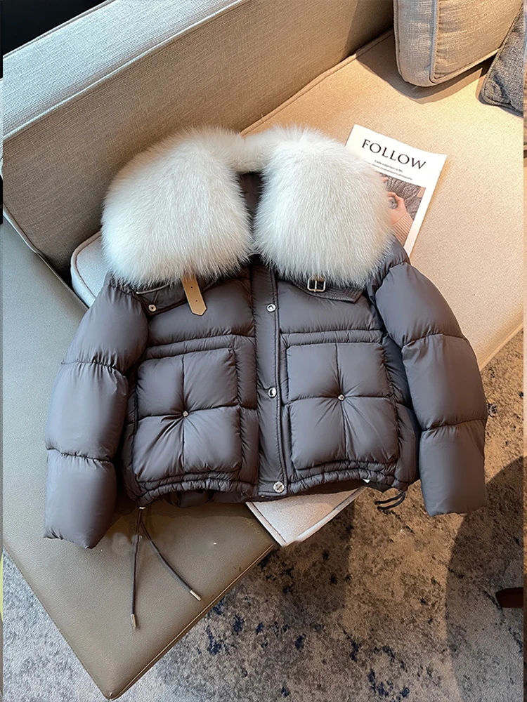 2023 Fashion Winter Natural Fox Fur Collar Coats Women Goose Down Jacket Loose Puffer Outwear Jackets Parka Female Luxury Coats