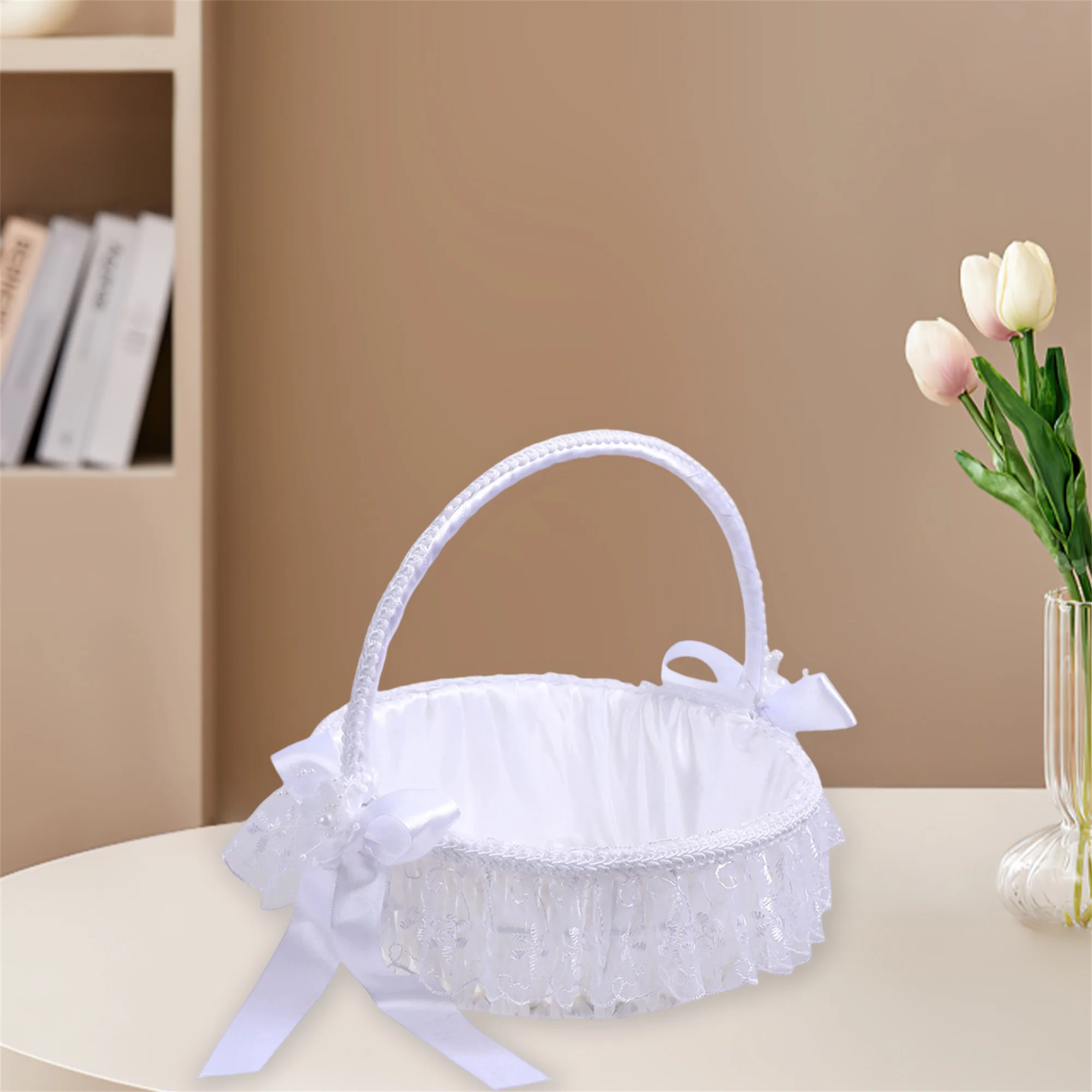 

Деревенская свадебная корзина с цветочным узором для девочек, плетеная корзина ручной работы с цветочным декором, держатель для лепестков, корзина для хранения с кружевной отделкой, витрина для искусственного букета