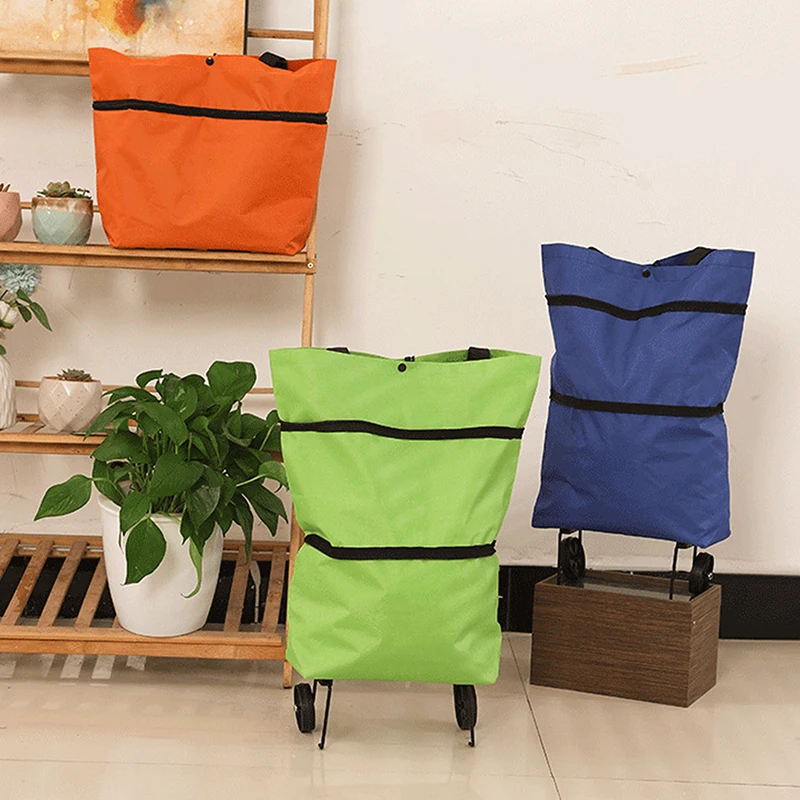 Folding Shopping Bag Portable Waterproof Tugboat Bag With Wheel Grocery Bag Large Capacity Supermarket Bag Handbag