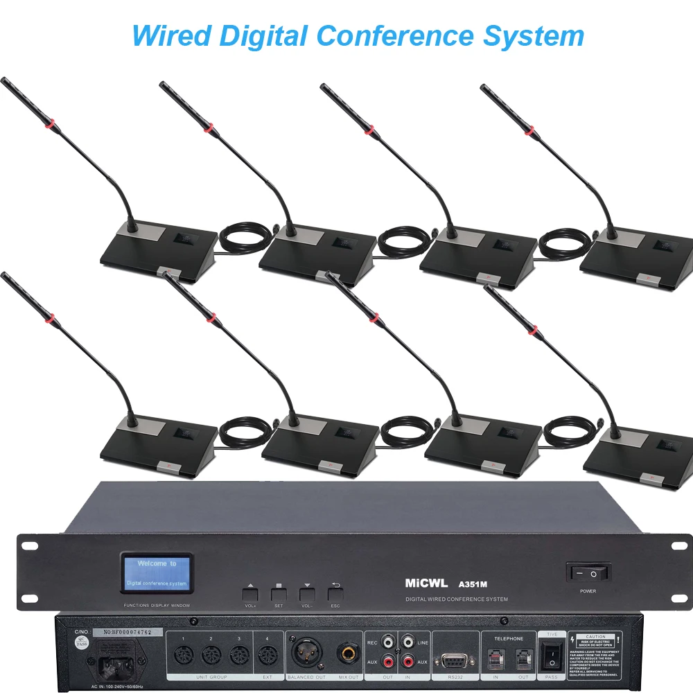 MiCWL 18 Table LED Digital Wired Conference Microphone System 18 Destktop Gooseneck 1 Chairman 17 Delegate Mics A351M Series