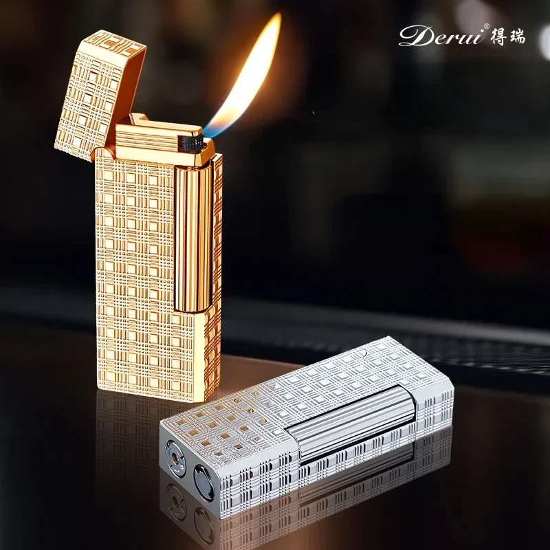 Derui 3026 Narrow Version Retro Inflatable Grinding Wheel Lighter Side Sliding Ignition 45° Oblique Fire Pipe Lighter Men\'s Gift