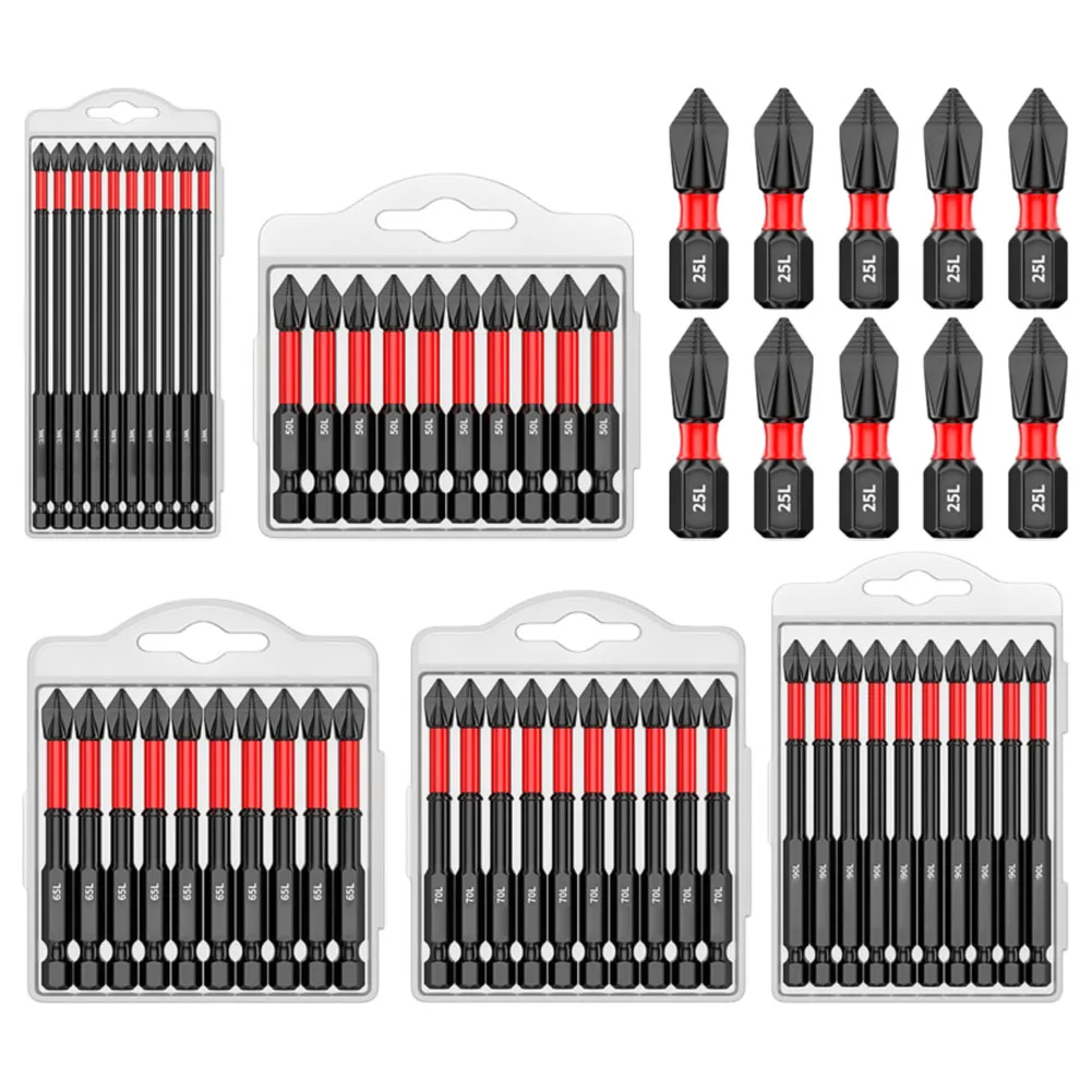 10pcs Non-Slip PH2 Cross Screwdriver Set Magnetic Batch Head Impact- Drill Bit Cross Screwdriver 25/50/65/70/90/150mm