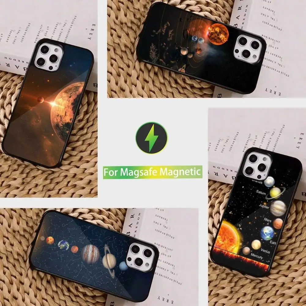 

Чехол для телефона Space Art Planet Stars для iPhone 16,15,14,13,12,11, Pro, Max, Plus, Mini, Magsafe, магнитный чехол с беспроводной зарядкой