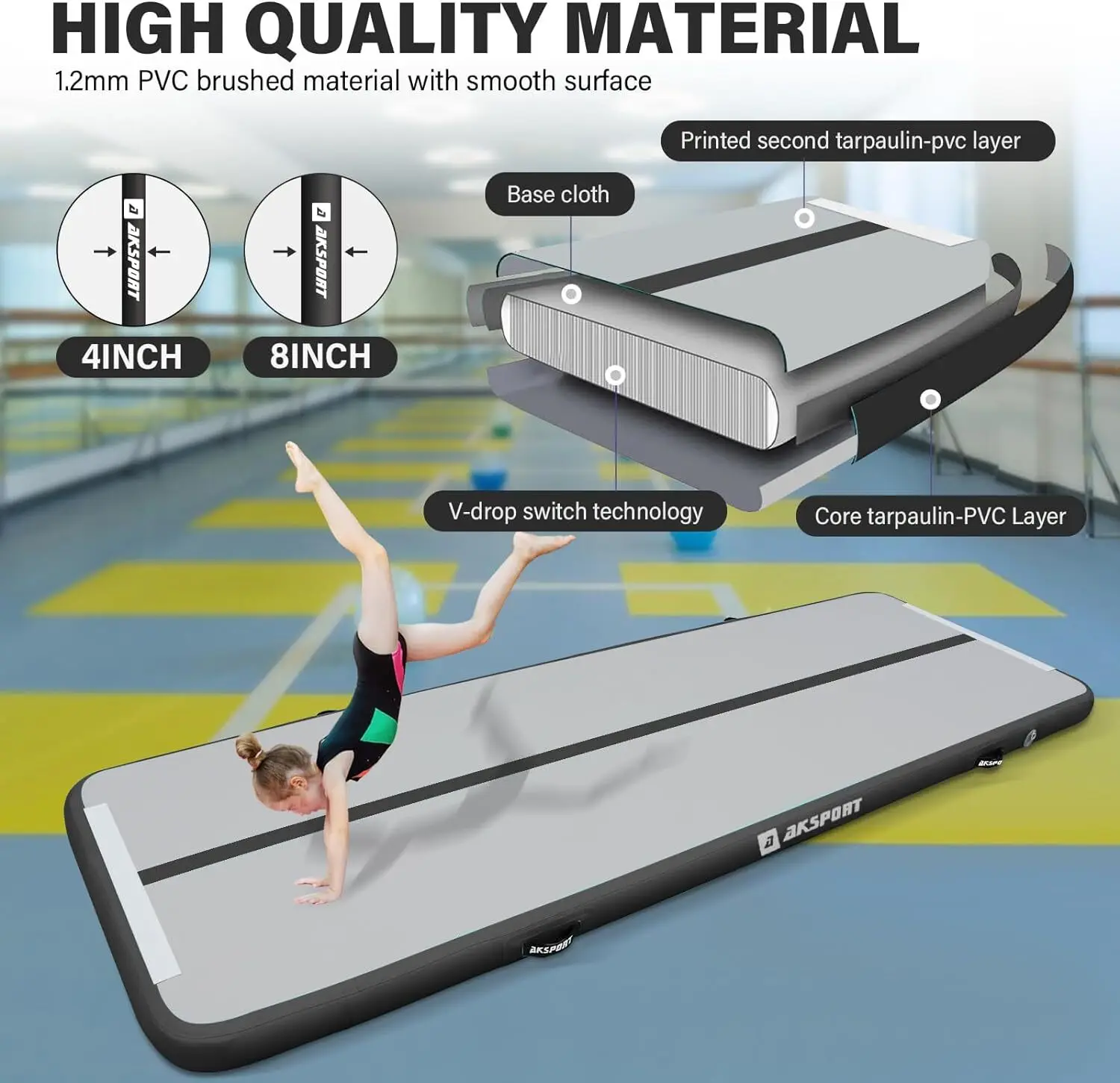 Gymnastics Air Mat Tumble Track Tumbling Mat Inflatable Floor Mats with Air Pump for Home Use/Tumble/Gym/Training/Cheerleading